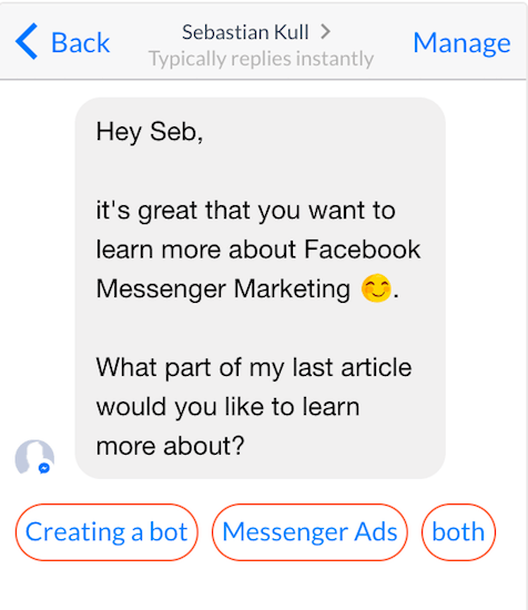 facebook messenger article response message